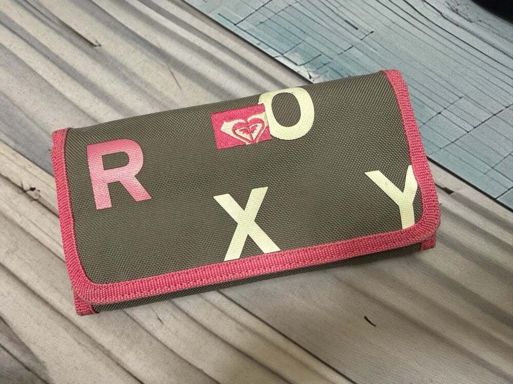 Roxy Trifold Wallet Brown Pink Logo Canvas Hook And Loop